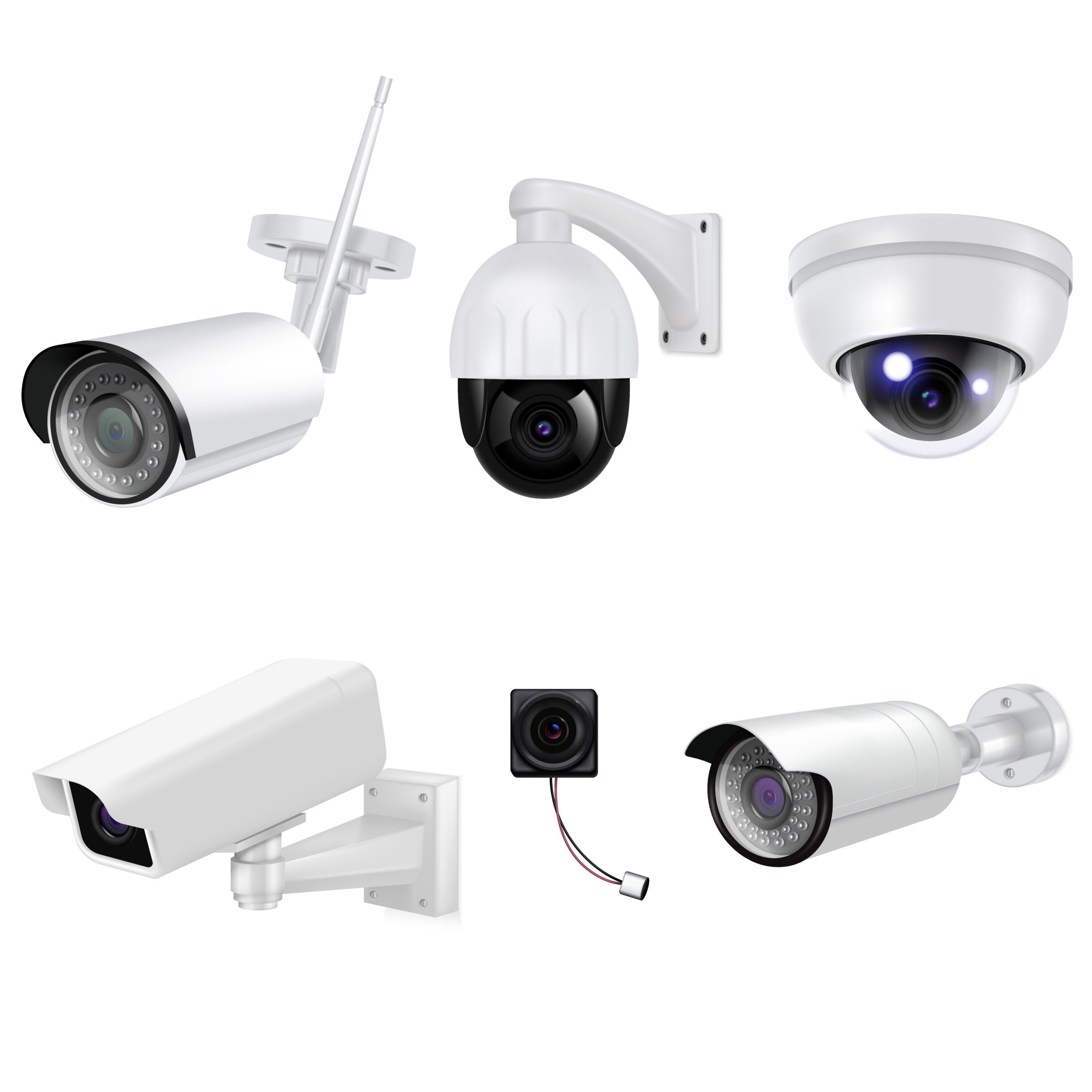 Video Surveillance Security Cameras Realistic Icon Set